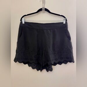 Torrid Black Eyelet Scalloped Hem Short with Floral Embroidery